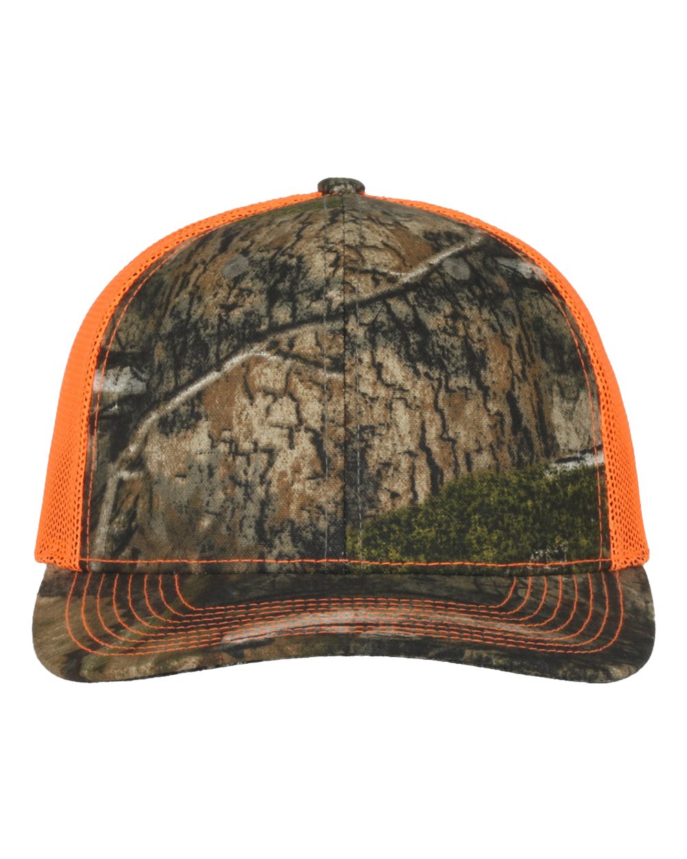 Camo Trucker Mesh Back Cap - Front - B315E5640 - Mossy Oak Country/ Neon Orange