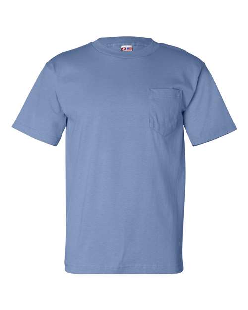 USA-Made Pocket T-Shirt - Front - B04279253 - Carolina Blue