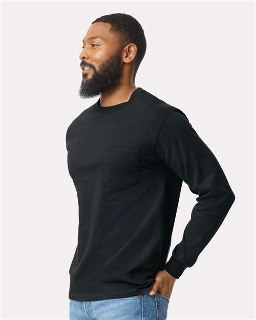 Ultra Cotton® Long Sleeve Pocket T-Shirt - OnModelSide - B05060503 - Black