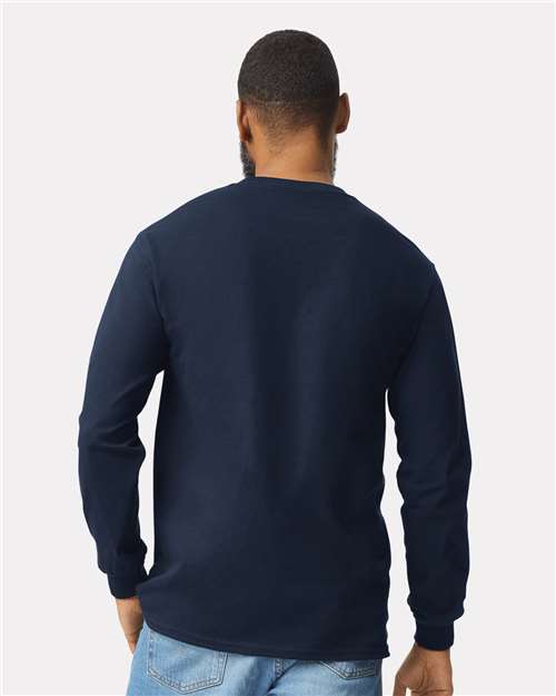 Ultra Cotton® Long Sleeve Pocket T-Shirt - OnModelBack - B05060653 - Navy