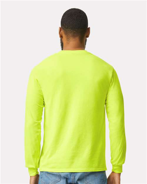Ultra Cotton® Long Sleeve Pocket T-Shirt - OnModelBack - B05060163 - Safety Green