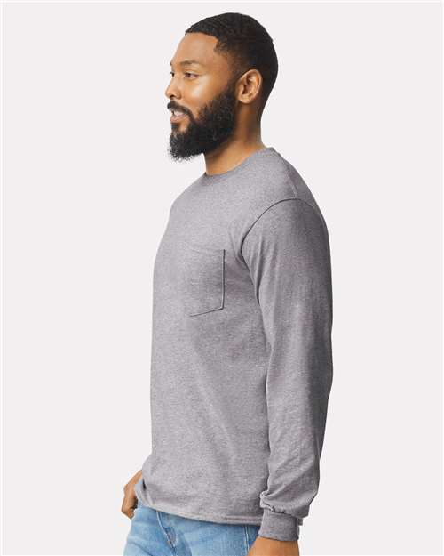 Ultra Cotton® Long Sleeve Pocket T-Shirt - OnModelSide - B05060583 - Sport Grey