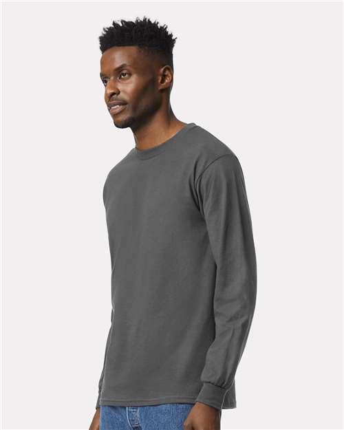 Ultra Cotton® Long Sleeve T-Shirt - OnModelSide - B06060093 - Charcoal