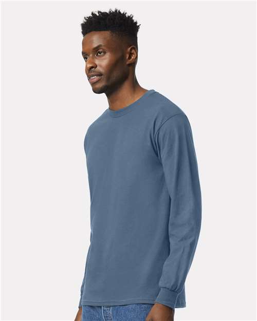 Ultra Cotton® Long Sleeve T-Shirt - OnModelSide - B06060683 - Indigo Blue