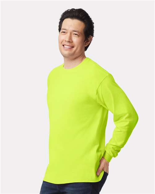 Ultra Cotton® Long Sleeve T-Shirt - OnModelSide - B06060163 - Safety Green