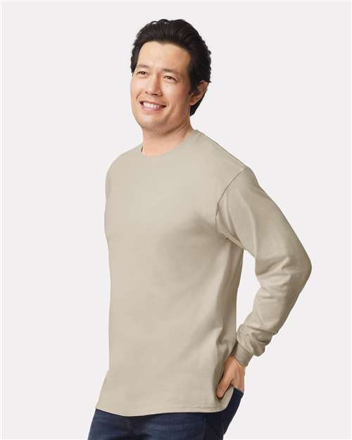 Ultra Cotton® Long Sleeve T-Shirt - OnModelSide - B06060733 - Sand
