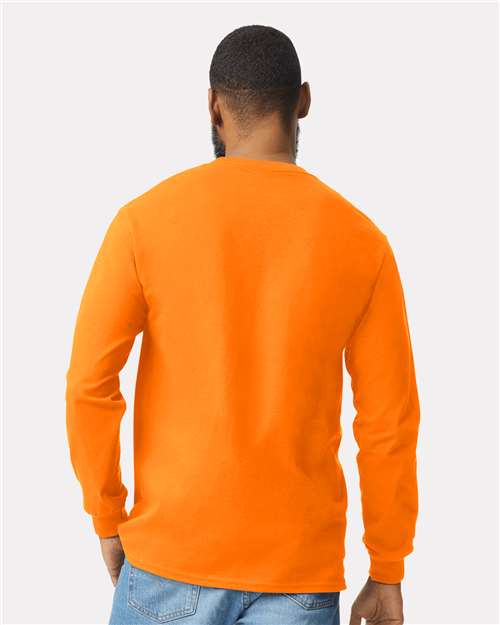 Ultra Cotton® Long Sleeve Pocket T-Shirt - OnModelBack - B05060333 - Safety Orange