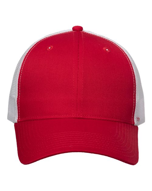 Mesh-Back Twill Trucker Cap - Front - B24995010 - Red/ White