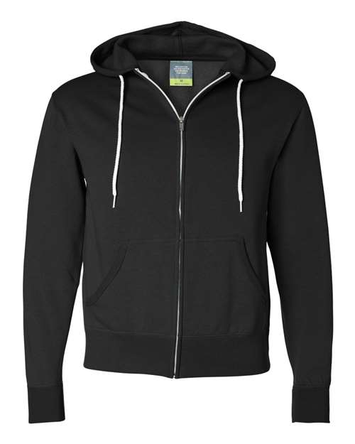 Lightweight Full-Zip Hooded Sweatshirt - Front - B81076502 - Black