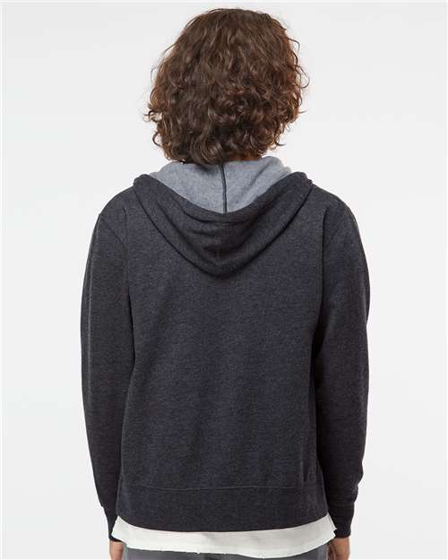 Lightweight Full-Zip Hooded Sweatshirt - OnModelBack - B81076092 - Charcoal Heather
