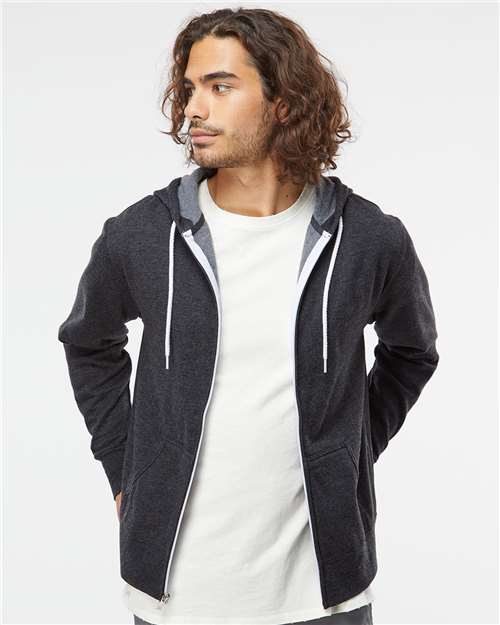 Lightweight Full-Zip Hooded Sweatshirt - OnModelFront - B81076092 - Charcoal Heather