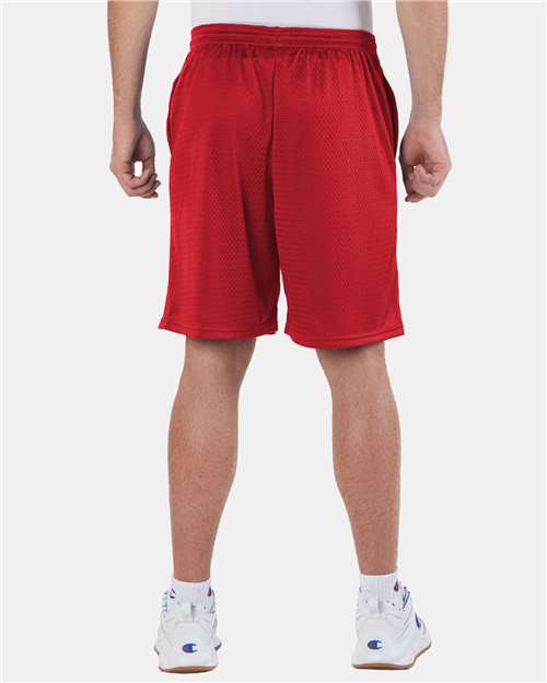 Polyester Mesh 9" Shorts with Pockets - OnModelBack - B09084703 - Scarlet