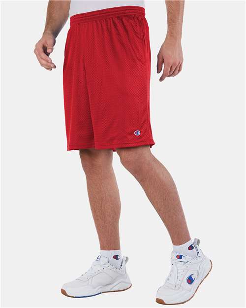 Polyester Mesh 9" Shorts with Pockets - OnModelSide - B09084703 - Scarlet