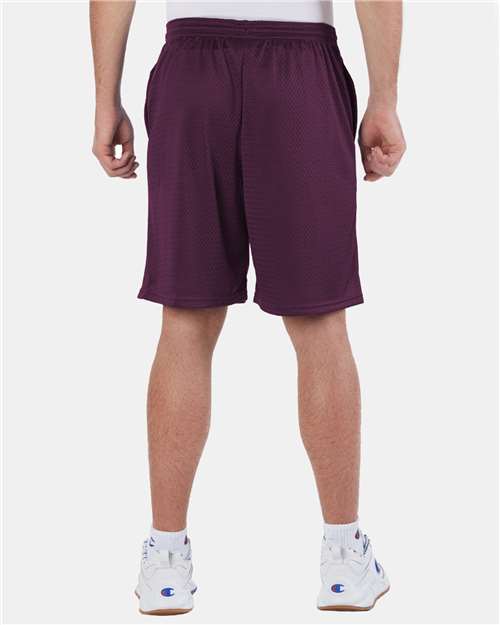 Polyester Mesh 9" Shorts with Pockets - OnModelBack - B09084533 - Maroon