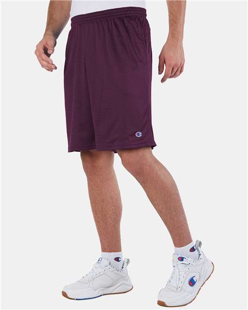 Polyester Mesh 9" Shorts with Pockets - OnModelSide - B09084533 - Maroon
