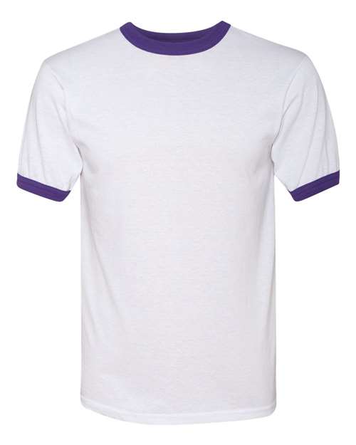 Unisex 50/50 Ringer T-Shirt - Front - B01334676 - White/ Purple