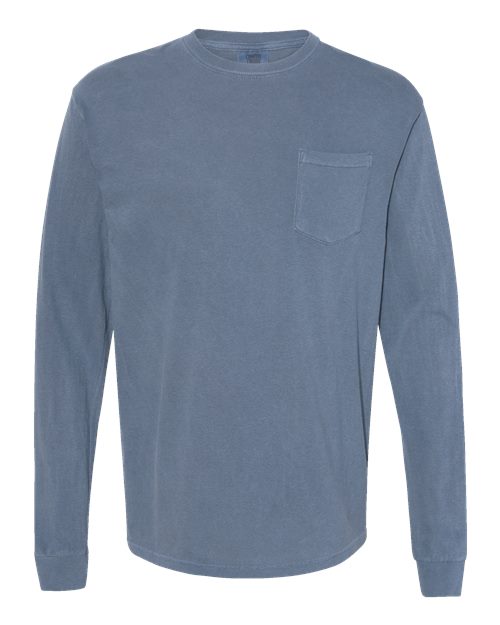 Garment-Dyed Heavyweight Long Sleeve Pocket T-Shirt - Front - B18508983 - Blue Jean