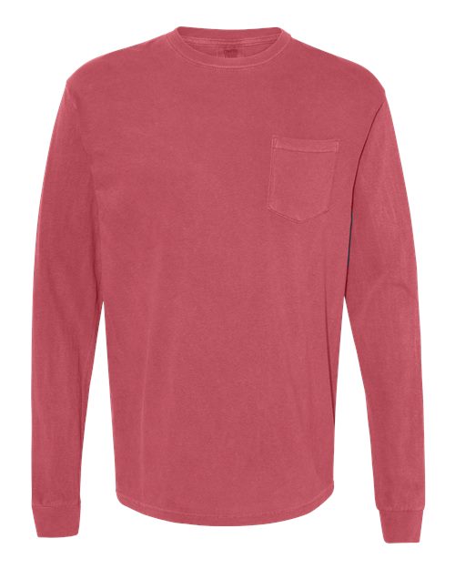 Garment-Dyed Heavyweight Long Sleeve Pocket T-Shirt - Front - B18508223 - Crimson