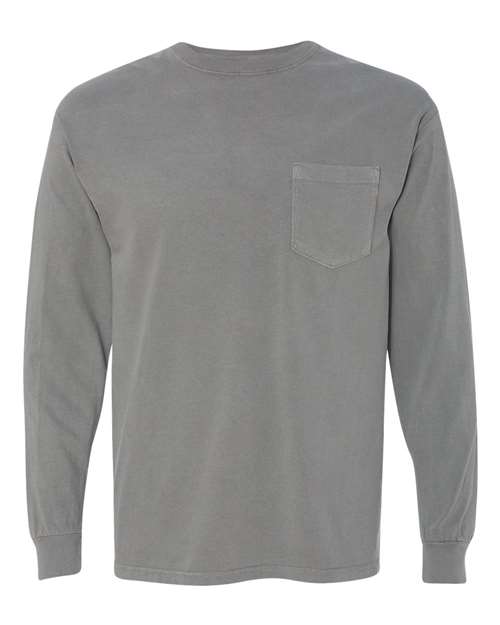 Garment-Dyed Heavyweight Long Sleeve Pocket T-Shirt - Front - B18508583 - Grey