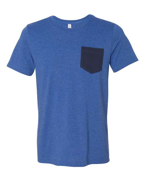 Jersey Pocket Tee - Front - B01906743 - Heather True Royal/ Navy
