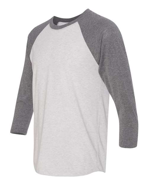 Triblend Three-Quarter Raglan T-Shirt - Side - B56818582 - Premium Heather Sleeves/ Heather White Body