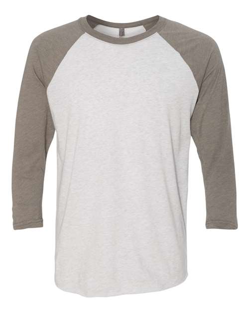 Triblend Three-Quarter Raglan T-Shirt - Front - B56818356 - Venetian Grey Sleeves/ Heather White Body