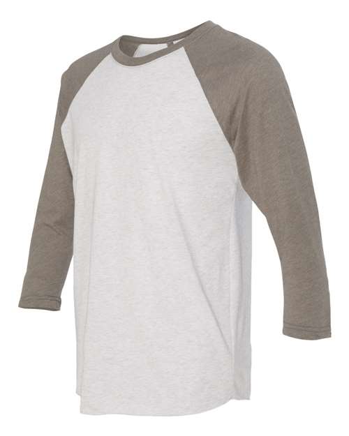 Triblend Three-Quarter Raglan T-Shirt - Side - B56818356 - Venetian Grey Sleeves/ Heather White Body