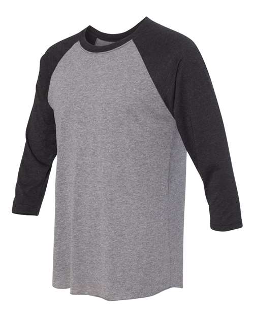 Triblend Three-Quarter Raglan T-Shirt - Side - B56818512 - Vintage Black Sleeves/ Premium Heather Body