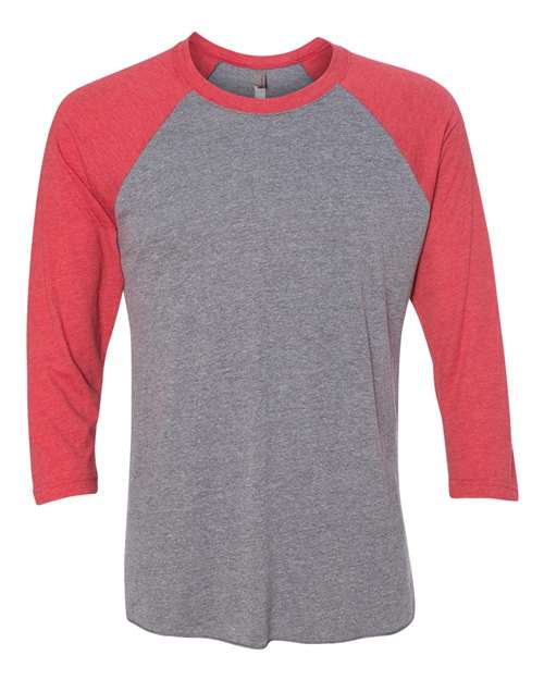 Triblend Three-Quarter Raglan T-Shirt - Front - B56818712 - Vintage Red Sleeves/ Premium Heather Body