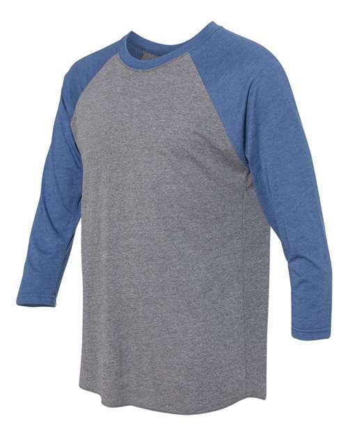 Triblend Three-Quarter Raglan T-Shirt - Side - B56818592 - Vintage Royal Sleeves/ Premium Heather Body