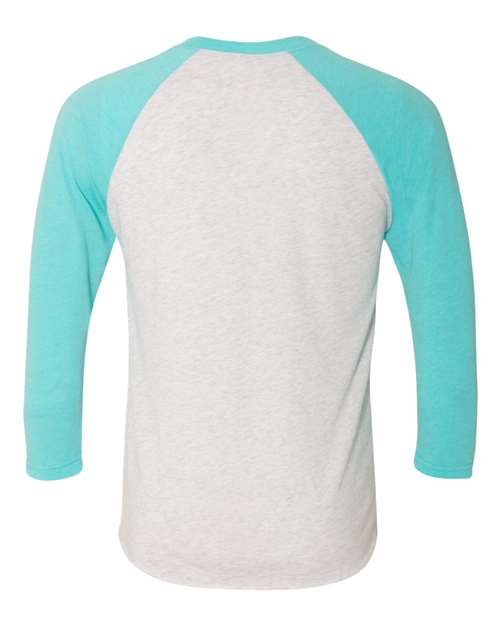 Triblend Three-Quarter Raglan T-Shirt - Back - B56818972 - Tahiti Blue Sleeves/ Heather White Body