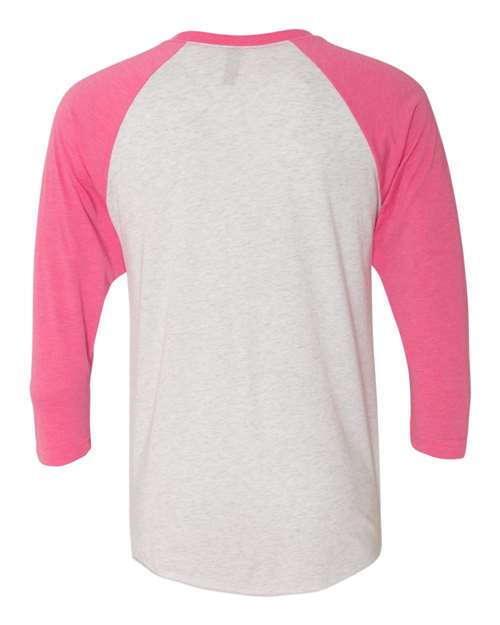 Triblend Three-Quarter Raglan T-Shirt - Back - B56818302 - Vintage Pink Sleeves/ Heather White Body