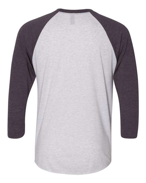 Triblend Three-Quarter Raglan T-Shirt - Back - B56818532 - Vintage Purple Sleeves/ Heather White Body