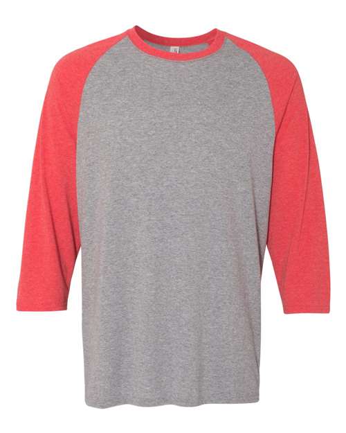 Triblend Three-Quarter Raglan Baseball T-Shirt - Front - B14835713 - Oxford/ Fiery Red Heather