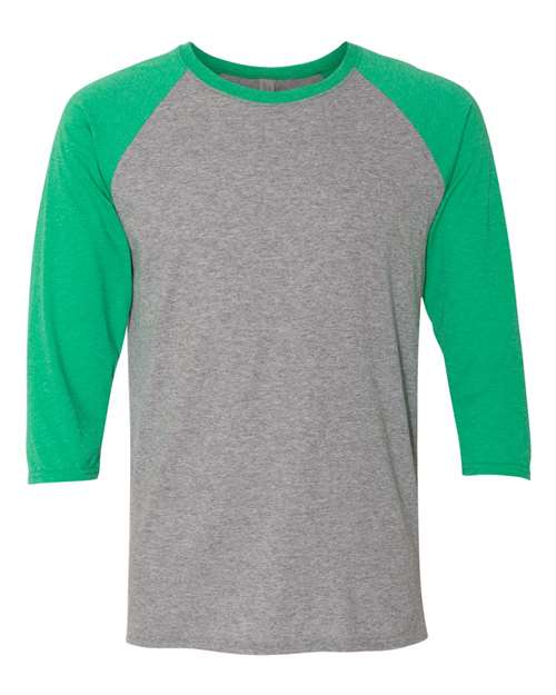 Triblend Three-Quarter Raglan Baseball T-Shirt - Front - B14835203 - Oxford/ Irish Green Heather