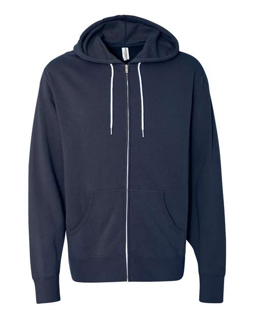 Lightweight Full-Zip Hooded Sweatshirt - Front - B81076663 - Slate Blue