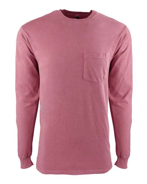 Inspired Dye Long Sleeve Pocket Crew - Front - B39818322 - Smoked Paprika
