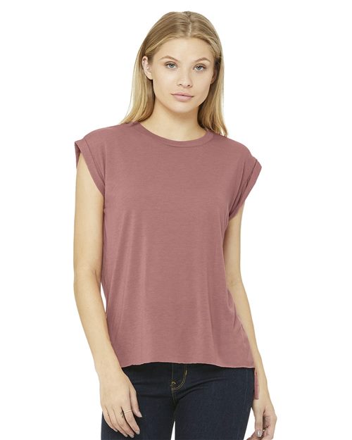Women’s Flowy Rolled Cuffs Muscle Tee - styleImage