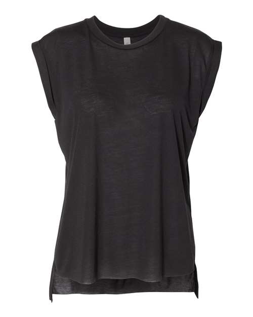 Women’s Flowy Rolled Cuffs Muscle Tee - Front - B11406503 - Black