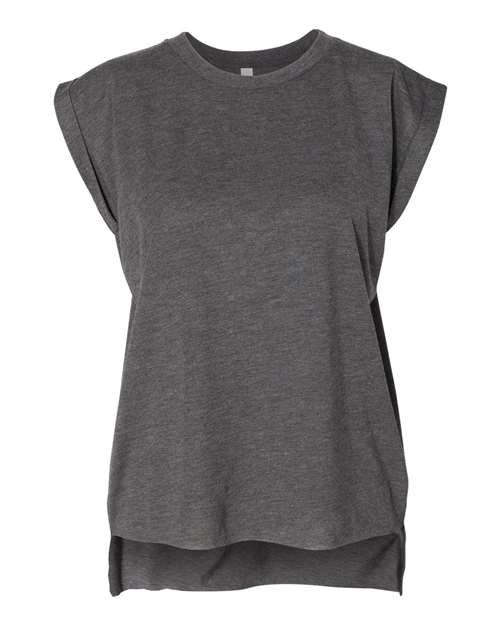 Women’s Flowy Rolled Cuffs Muscle Tee - Front - B11406093 - Dark Grey Heather