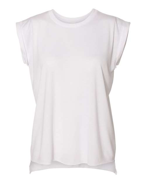 Women’s Flowy Rolled Cuffs Muscle Tee - Front - B11406003 - White