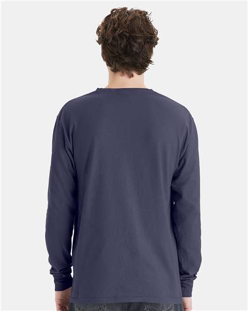 Garment-Dyed Long Sleeve T-Shirt With a Pocket - OnModelBack - B35400683 - Anchor Slate