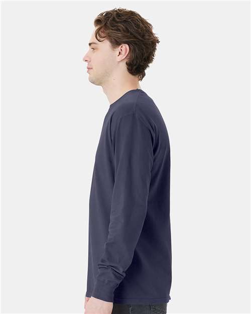 Garment-Dyed Long Sleeve T-Shirt With a Pocket - OnModelSide - B35400683 - Anchor Slate
