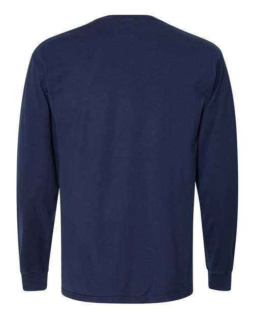 Garment-Dyed Long Sleeve T-Shirt With a Pocket - Back - B35400653 - Navy