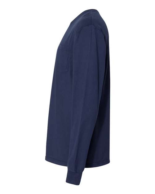 Garment-Dyed Long Sleeve T-Shirt With a Pocket - DirectSide - B35400653 - Navy