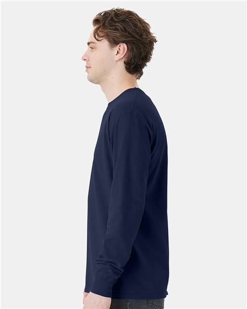 Garment-Dyed Long Sleeve T-Shirt With a Pocket - OnModelSide - B35400653 - Navy