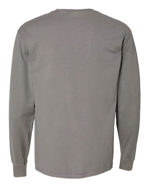 Garment-Dyed Long Sleeve T-Shirt With a Pocket - Back - B35400133 - Concrete Grey