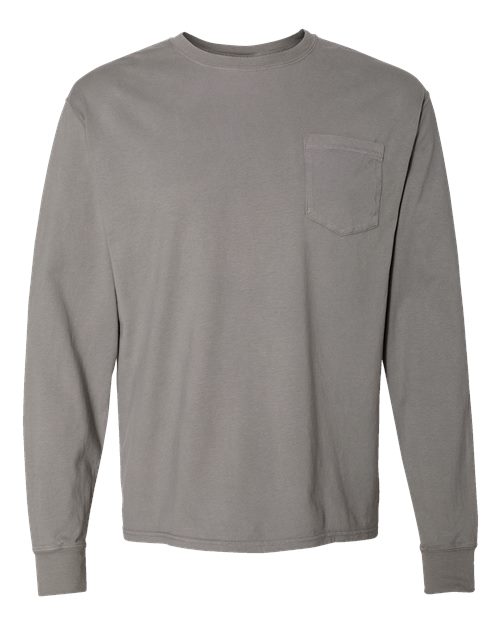 Garment-Dyed Long Sleeve T-Shirt With a Pocket - Front - B35400133 - Concrete Grey