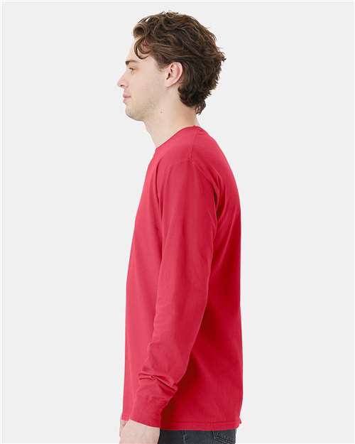 Garment-Dyed Long Sleeve T-Shirt With a Pocket - OnModelSide - B35400703 - Crimson Fall