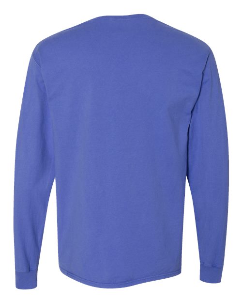 Garment-Dyed Long Sleeve T-Shirt With a Pocket - Back - B35400813 - Deep Forte Blue